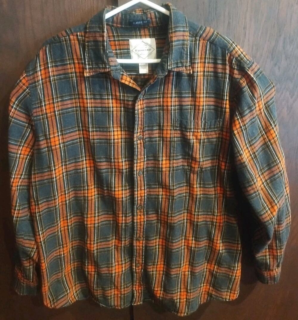 Halloween Men's XL Plaid Collared Button-Up Long Sleeve Shirt Brown Orange Black